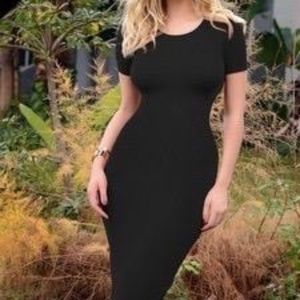 Short Sleeve Midi Bodycon Dress - Black